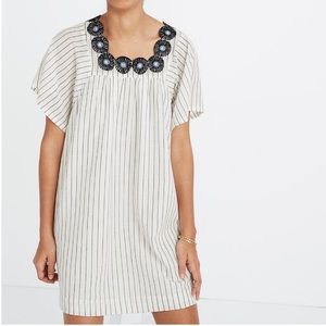 Madewell embroidered butterfly stripe shirt dress